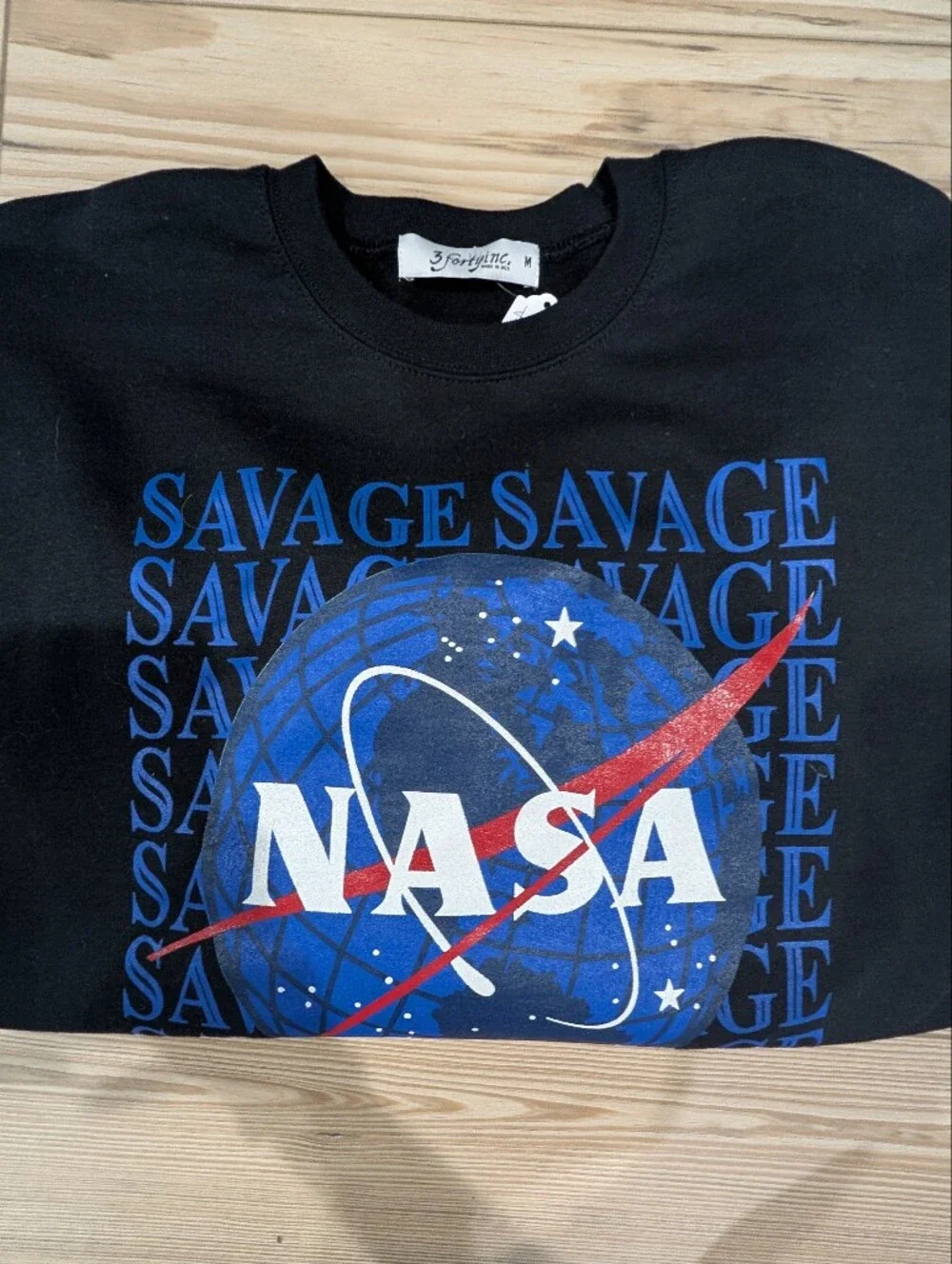 NASA Savage Graphic Crewneck Sweatshirt Black Medium Unisex Space Pullover